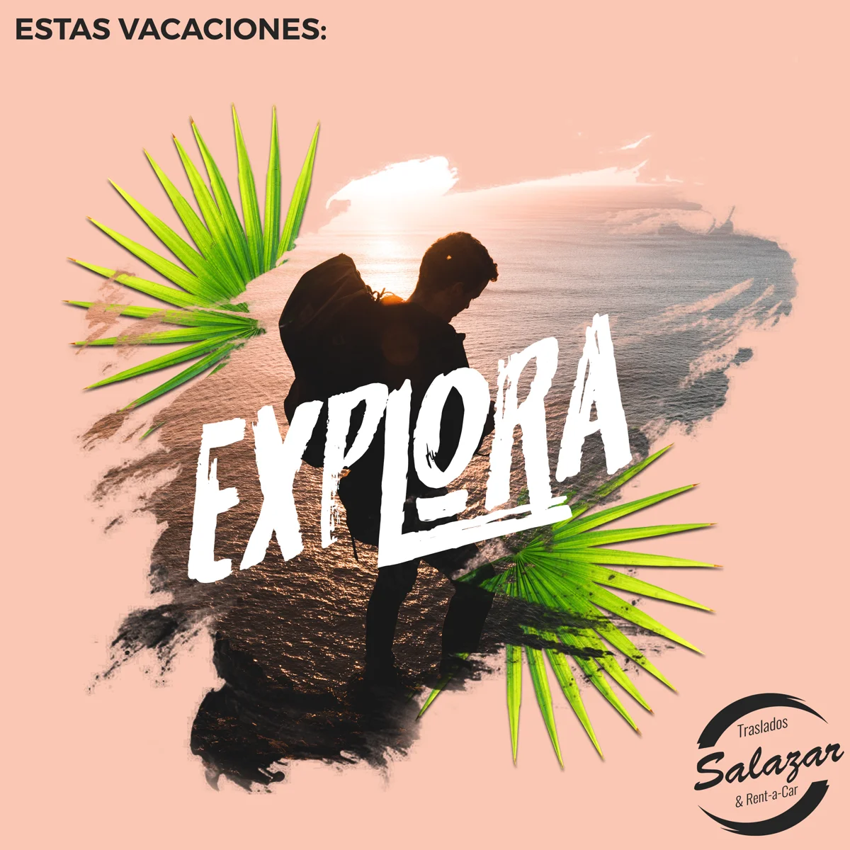 Campaña de vacaciones para Transportes Salazar, silueta explorando la costa.
